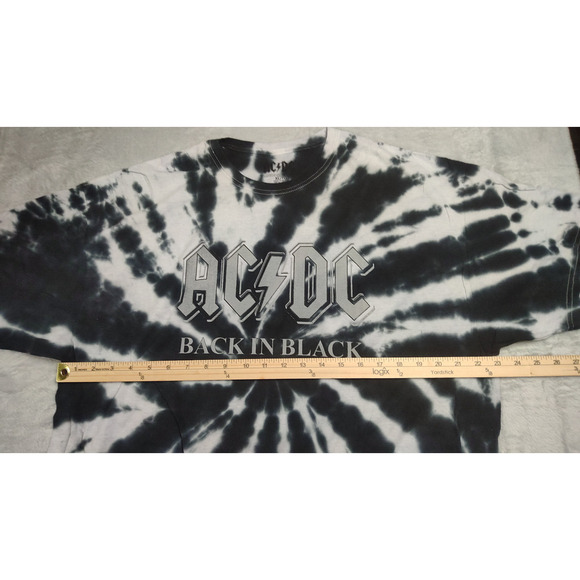 AC DC Back in Black Tie Dye Unisex Heavy Metal T Shirt XL Black Tie Dye Rock - Picture 5 of 10